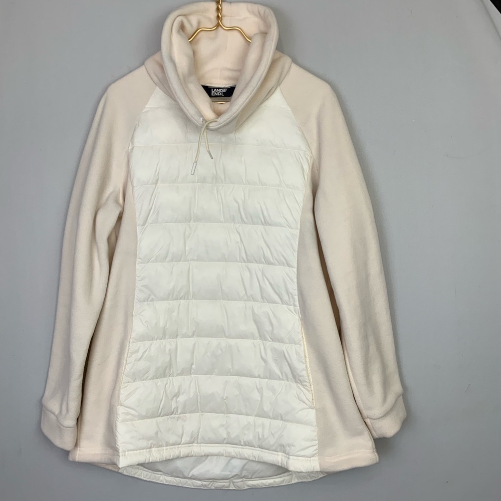 Lands End‎ Womens Sz XL 18 Ivory Insulated Hybrid Fleece Primaloft Turtleneck